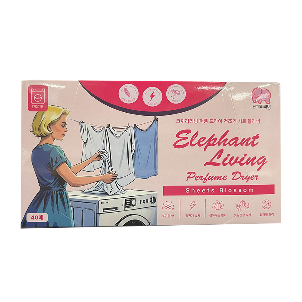 코끼리리빙 건조기시트 퍼퓸 드라이 체리블라썸향 향균 탈취 구김방지, 1세트, 40매 4,780원