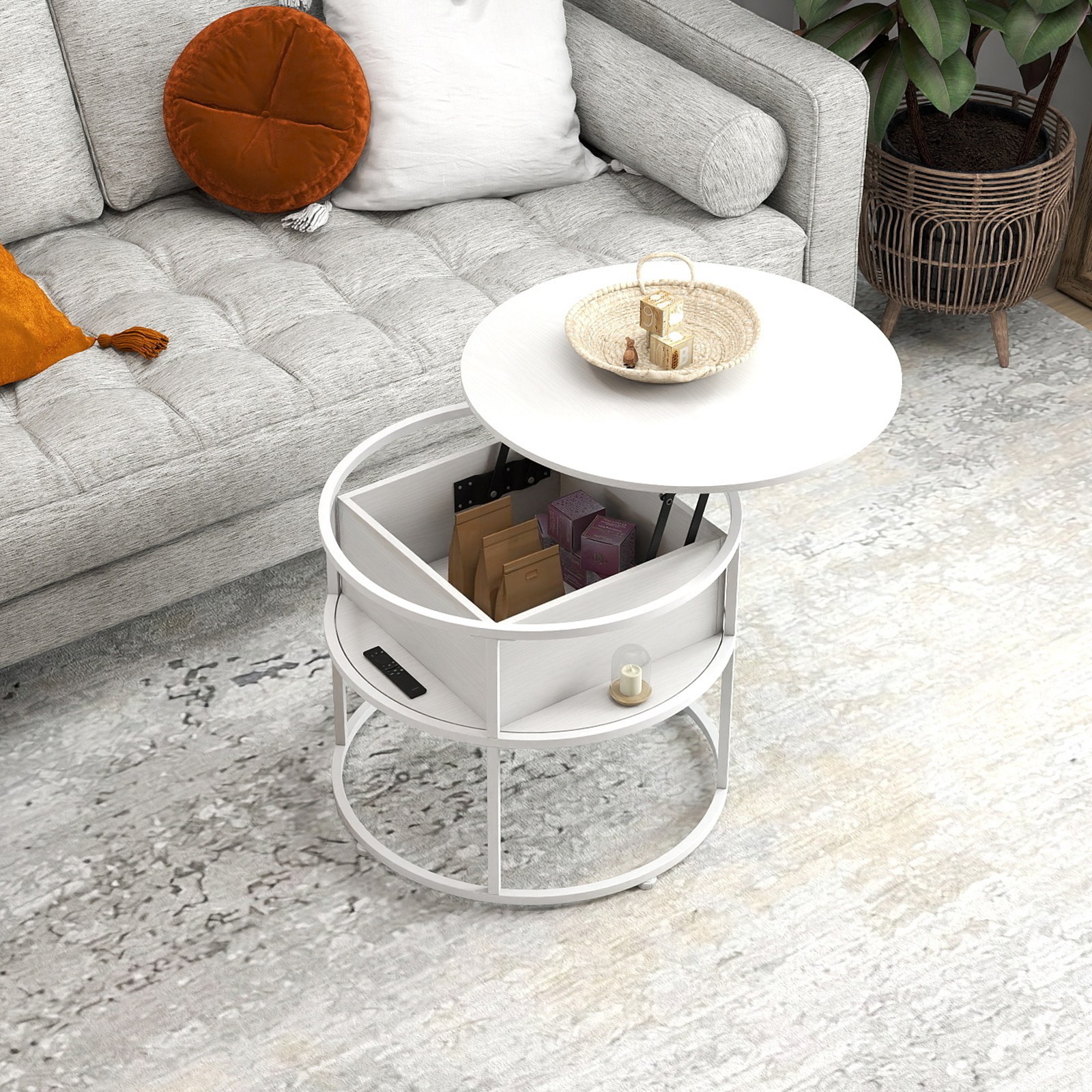 소웰라이프 리프트업 수납 원형 소파테이블, 화이트 118,800원