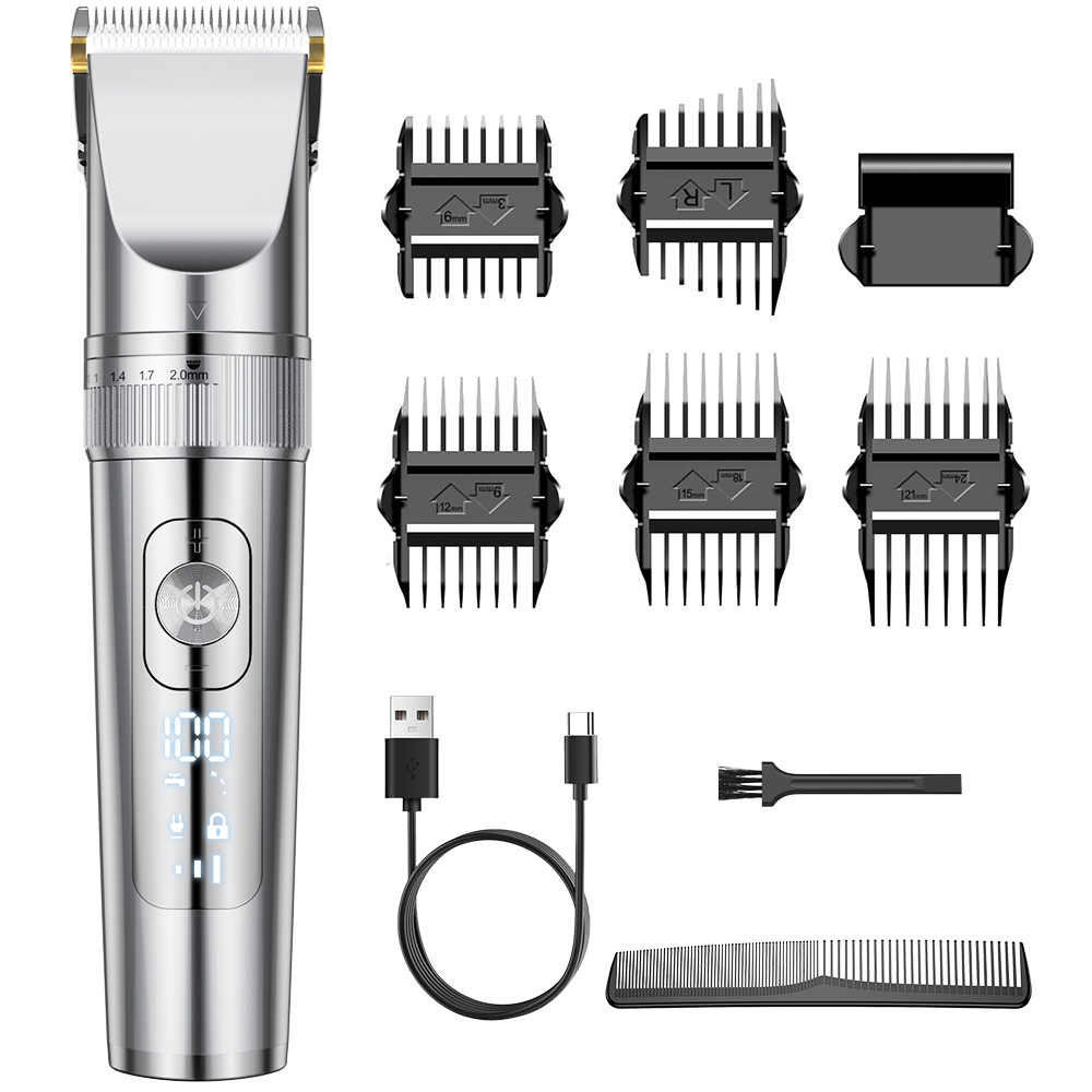 LifeSync 전문가용 다용도 전기 이발기 방수 무선 LED 바리깡 세트 저소음 미용실용 가정용, 실버, 현재가 68,800원