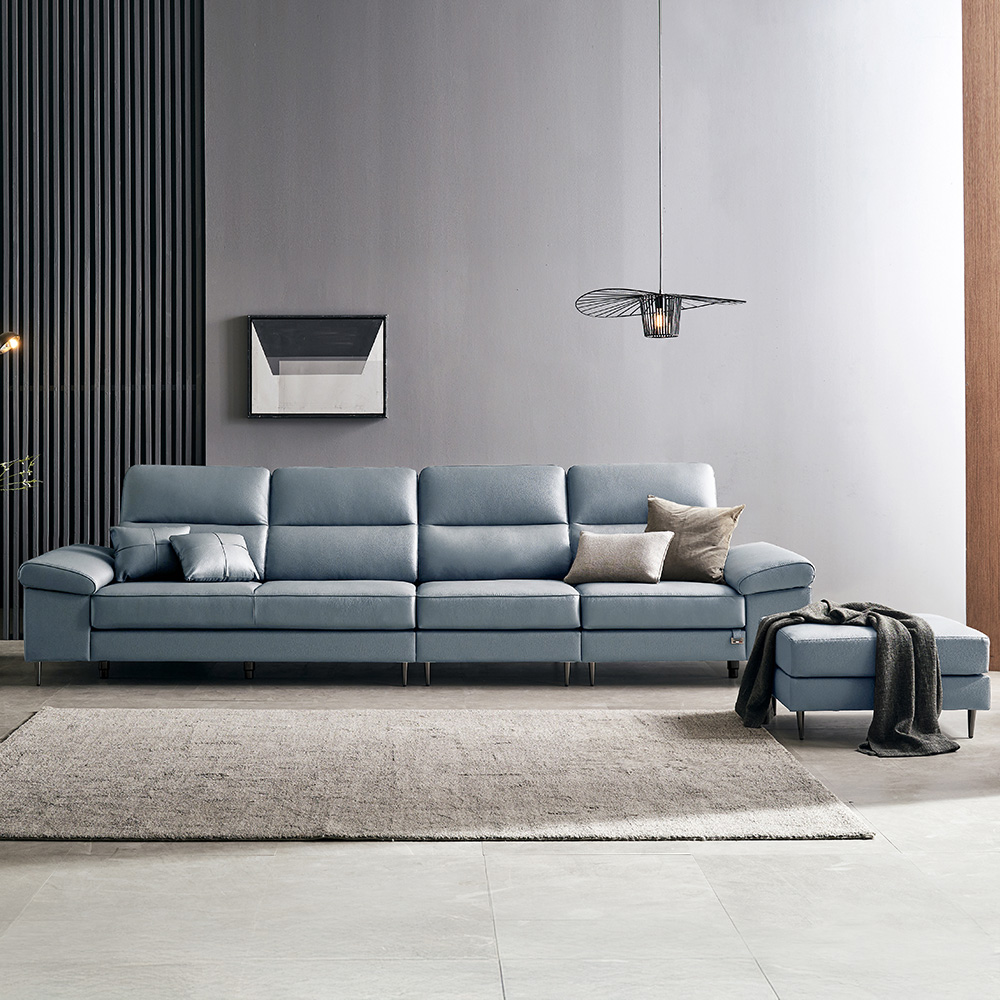 보루네오 로웰 천연통가죽 6인용 소파 + 스툴 세트 방문설치, 소프트블루 1,947,000원