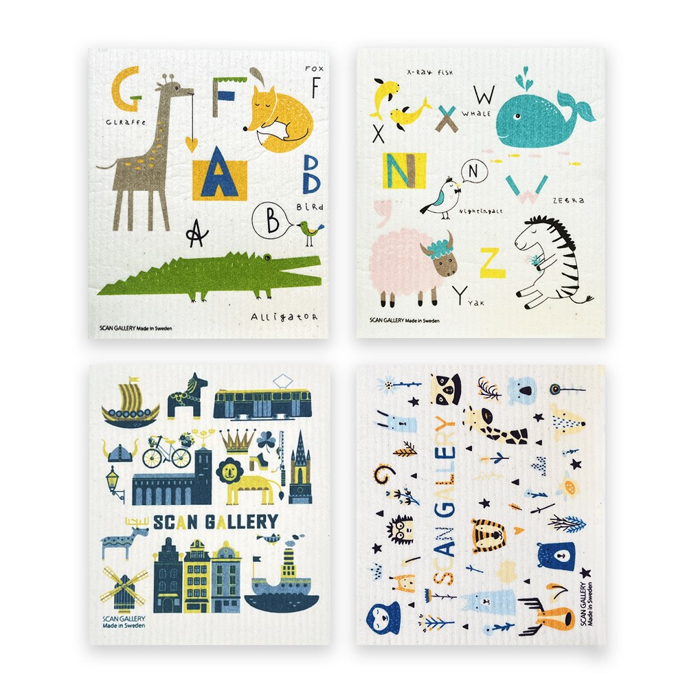 올리브조이 스웨덴 직수입 스칸갤러리 셀룰로오스 항균 99.9% 행주킨더가든 4종세트, 3세트 29,900원