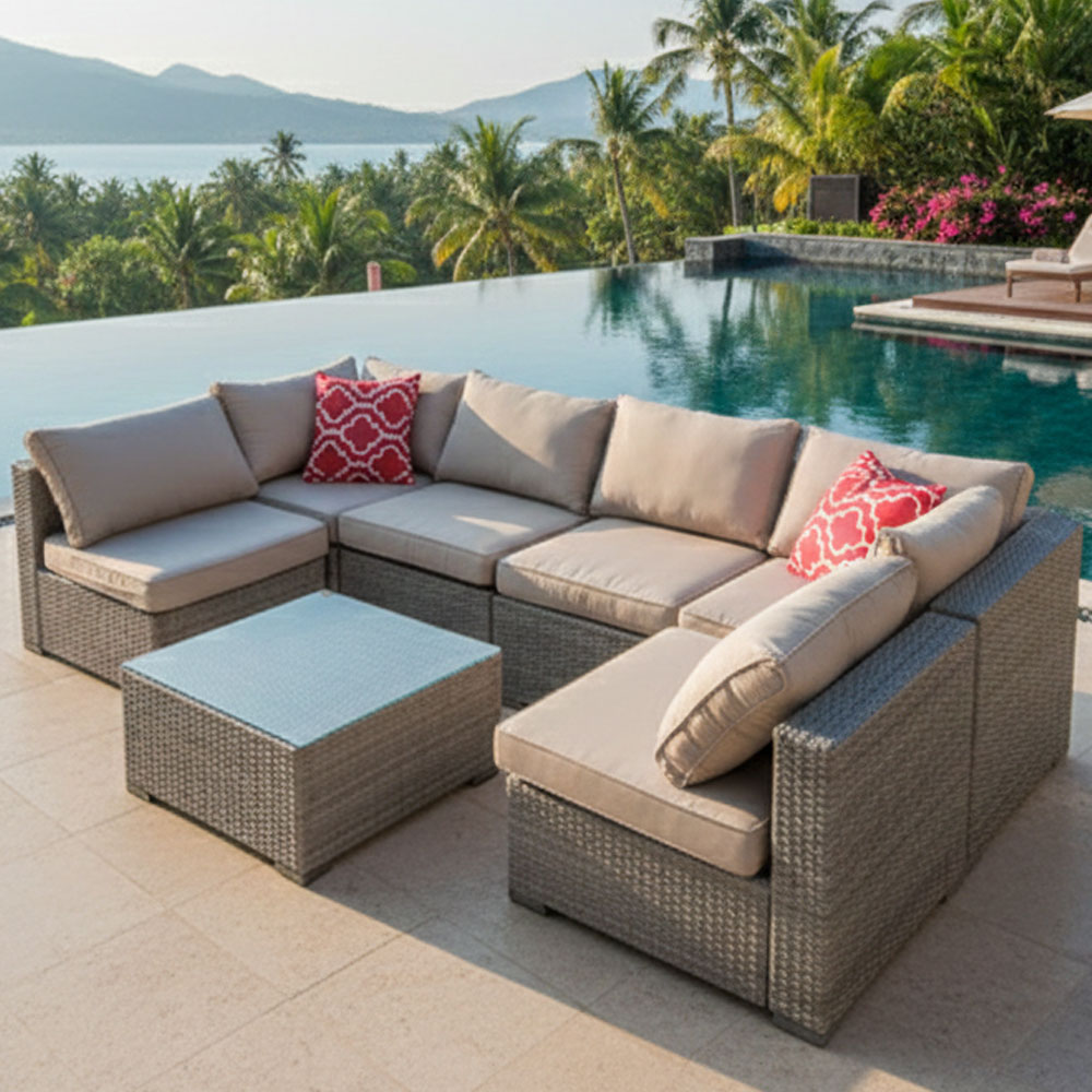 홈스월드 야외 라탄 소파 6인 소파테이블 세트 비치 의자 테라스 카페 루프탑, 1개, 그레이 580,000원