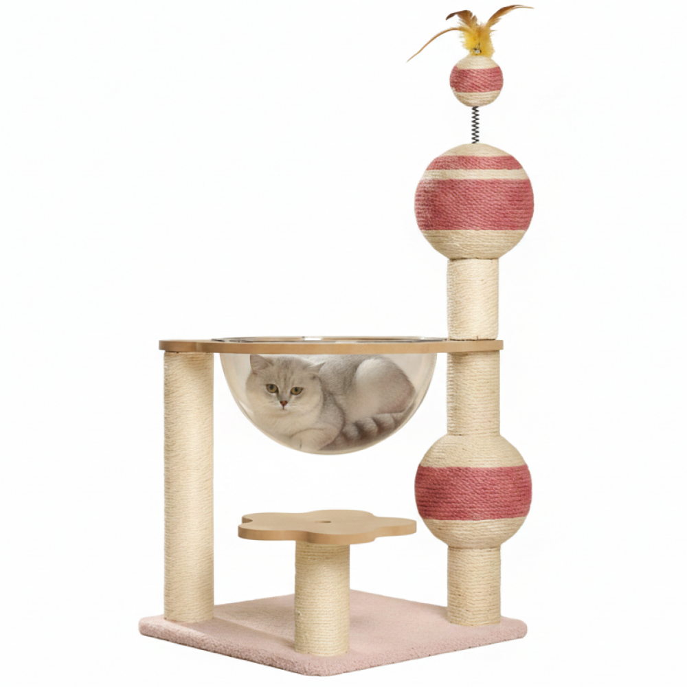 푸뜨 1묘용 원목 고양이 캣타워 핑크 사이잘삼 스크래쳐 일체형 34,900원