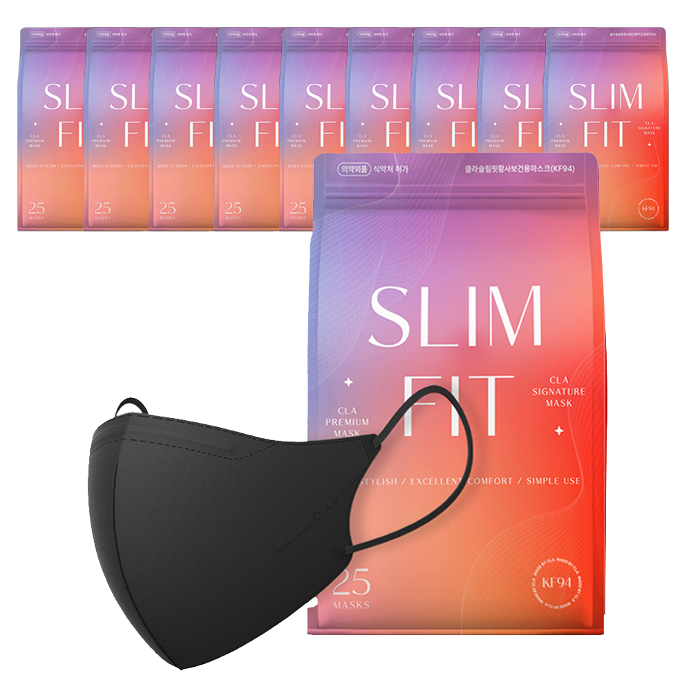 CLA 슬림핏 라이트 패키지 새부리형 보건용 마스크 소형 KF94, 25개입, 10개, 블랙 54,150원