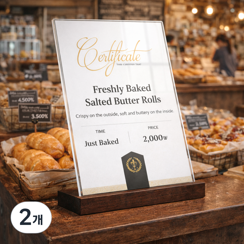 마벨인홈 감성 우드 베이스 원목 아크릴 메뉴판 POP 꽂이 카페 테이블 안내판 세로형, 2개, 월넛 26,900원