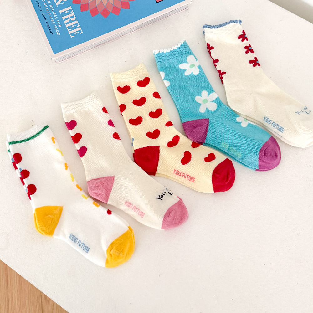 키즈퓨처 하트팝 중목 양말 5켤레 10,500원