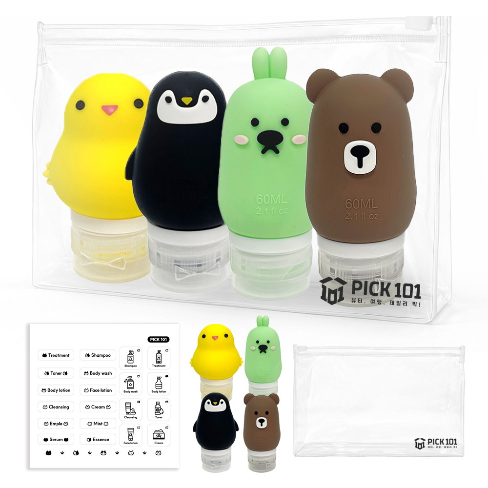 픽101 귀여운 캐릭터 동물 실리콘 공병 리필병+스티커세트 15,780원