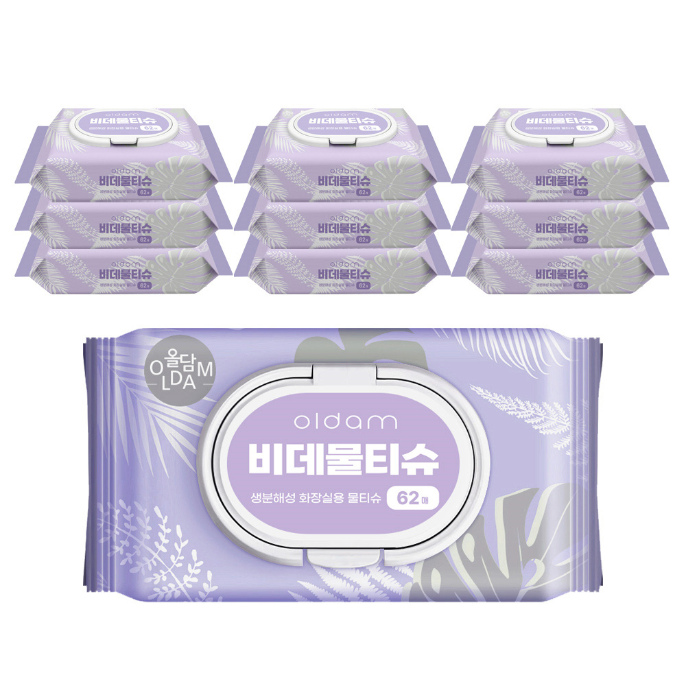 올담 코튼 블라썸 비데 물티슈 캡형, 70g, 62개입, 10개 17,500원