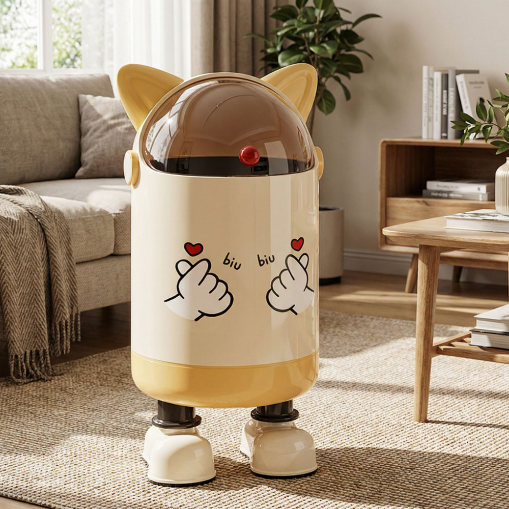 다있어유 고양이 디자인 쓰레기통 이쁜 쓰레기통 확실한 냄새 차단 쓰레기통, 밀크크림 29,900원