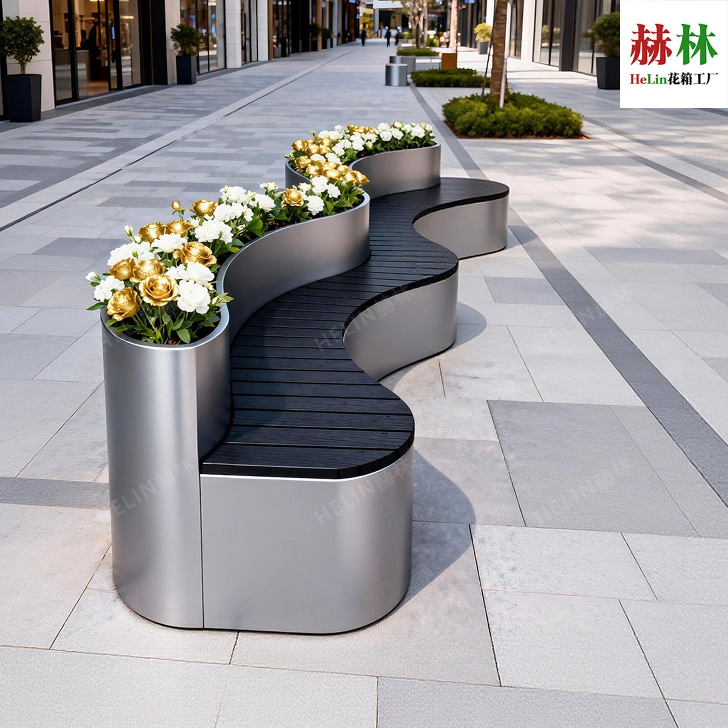 붙박이의자 야외 상업용 아치형 아연도금 스테인리스 화분 의자 세트, 우드그레이프프루트 350 x 90x80cm 1,680,400원