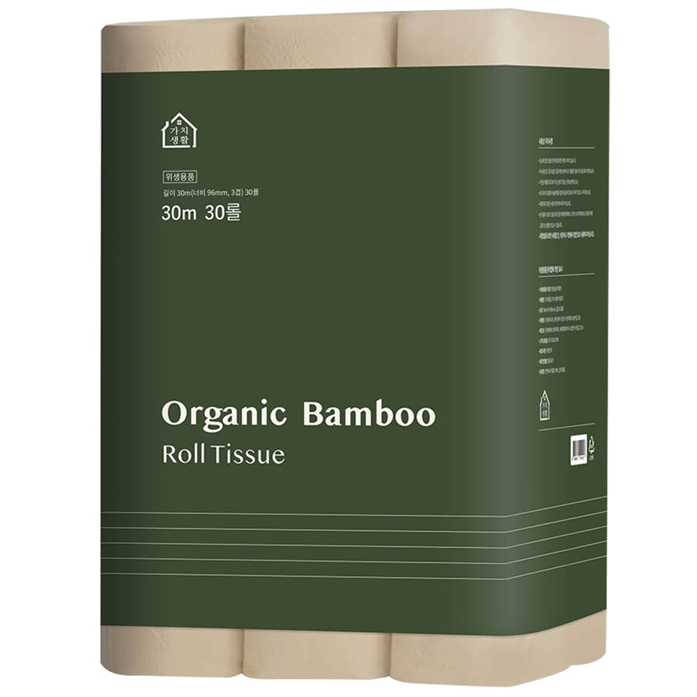 가치생활 오가닉 대나무 천연펄프 3겹 고급롤화장지, 30m, 30개입, 1개 22,500원