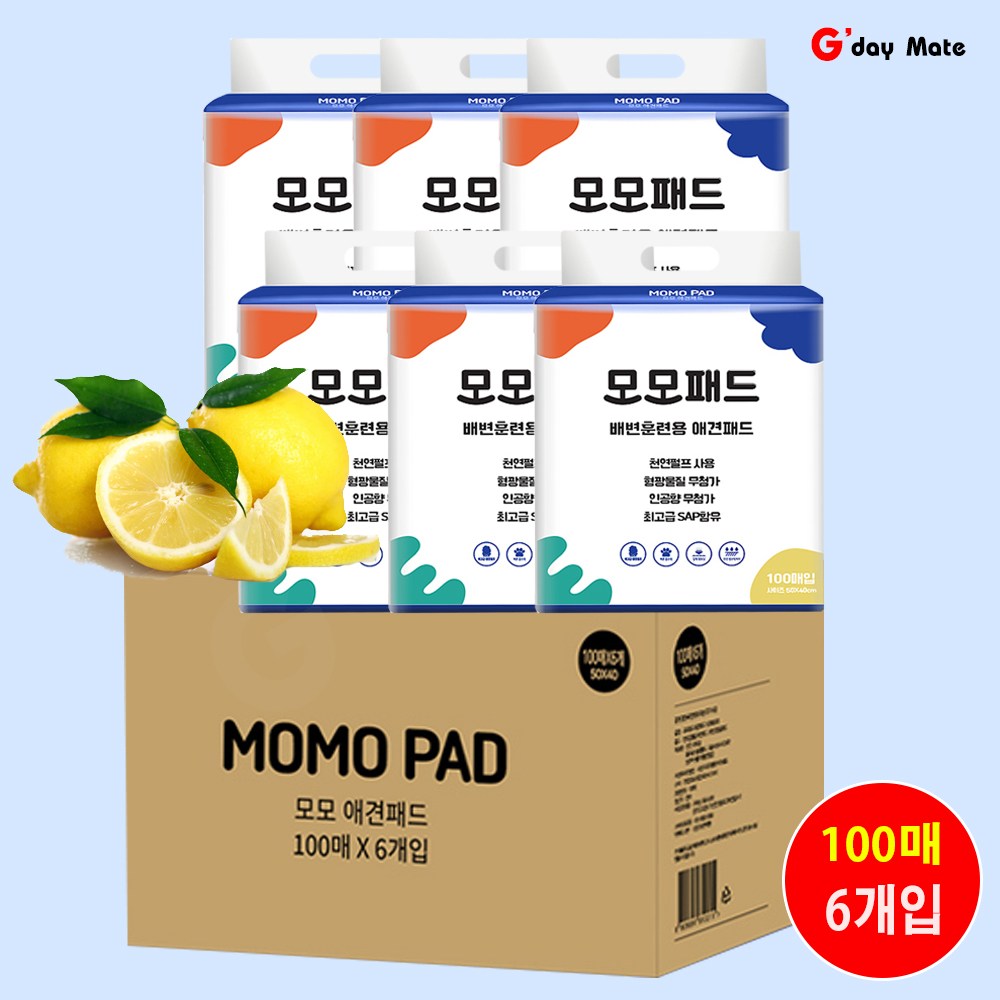 댕댕이 강아지 애견 배변패드 절약형 훈련용 레몬향 절약형패드 100매 50cmX40cm [그다이마잇], 6개, 100개입 101,000원