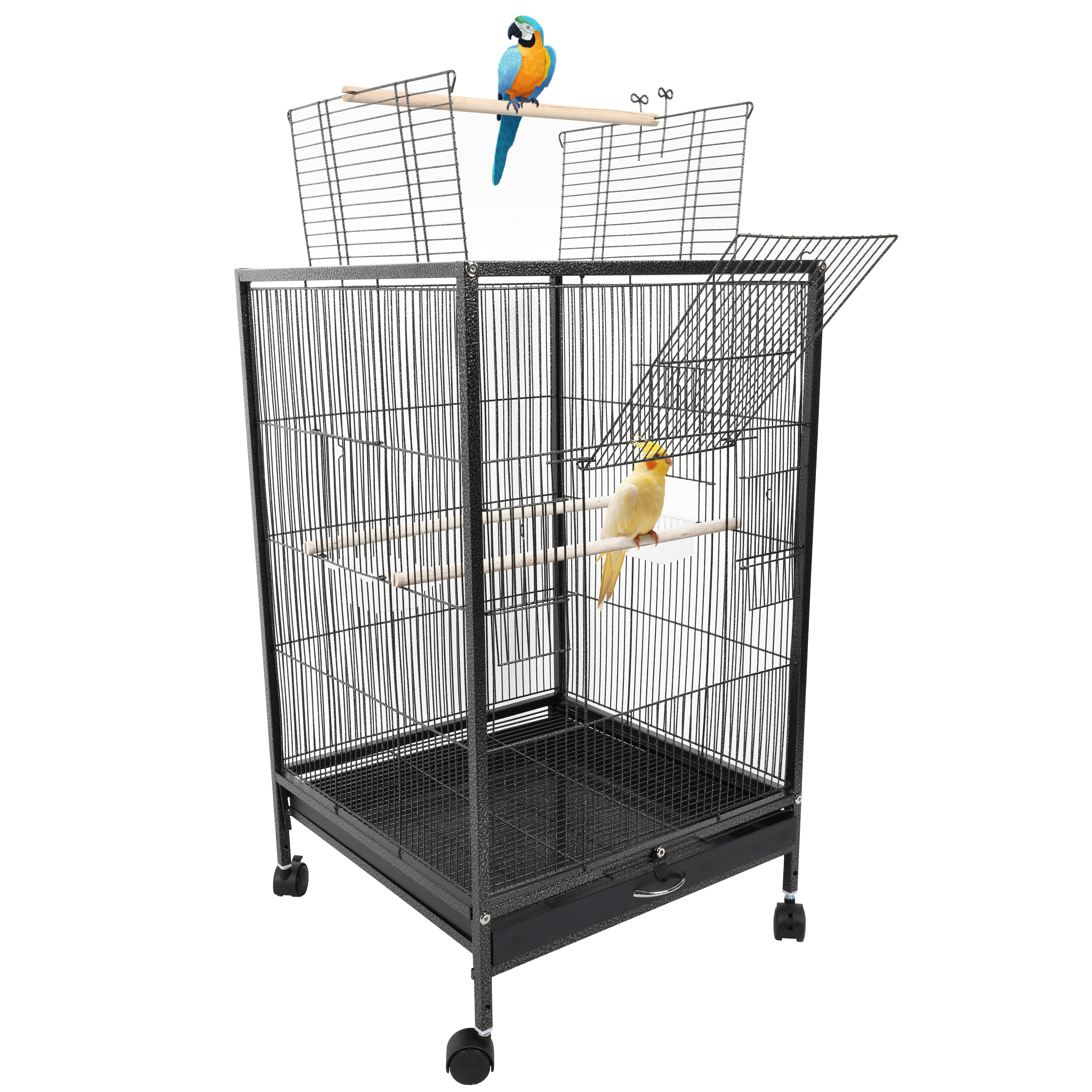 SAIVEINA 프리미엄 고급 앵무새 잉꼬 이동식 새장 녹슬방지 튼튼한 대용량 새케이지 통기성이 뛰어난 소동물 케이지 새집 앵보장 원목횃대 및 식컵 물컵 동봉, 블랙 79,900원