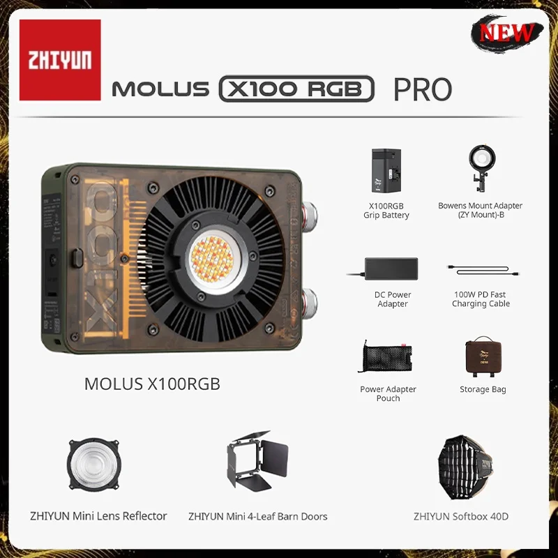 Zhiyun Molus X100 Rgb Cob Led 라이트 Cri 95 Tlci 97 무음 쿨링 블루투스 무선 디밍 다 필 750,400원