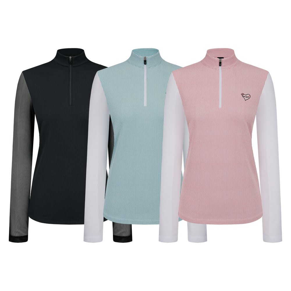 엠바골프 국내생산 여성 파스텔 칼라 골지패턴 반집업 매쉬소매 티셔츠 M252LTS006 39,000원