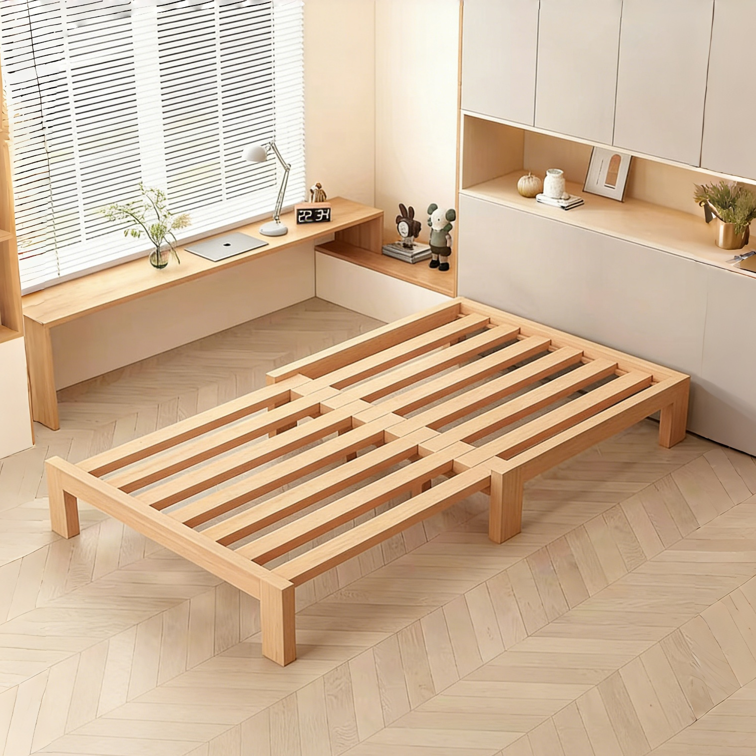 YAPOGI 원목 확장형 접이식 침대 프레임, 브라운 158,000원