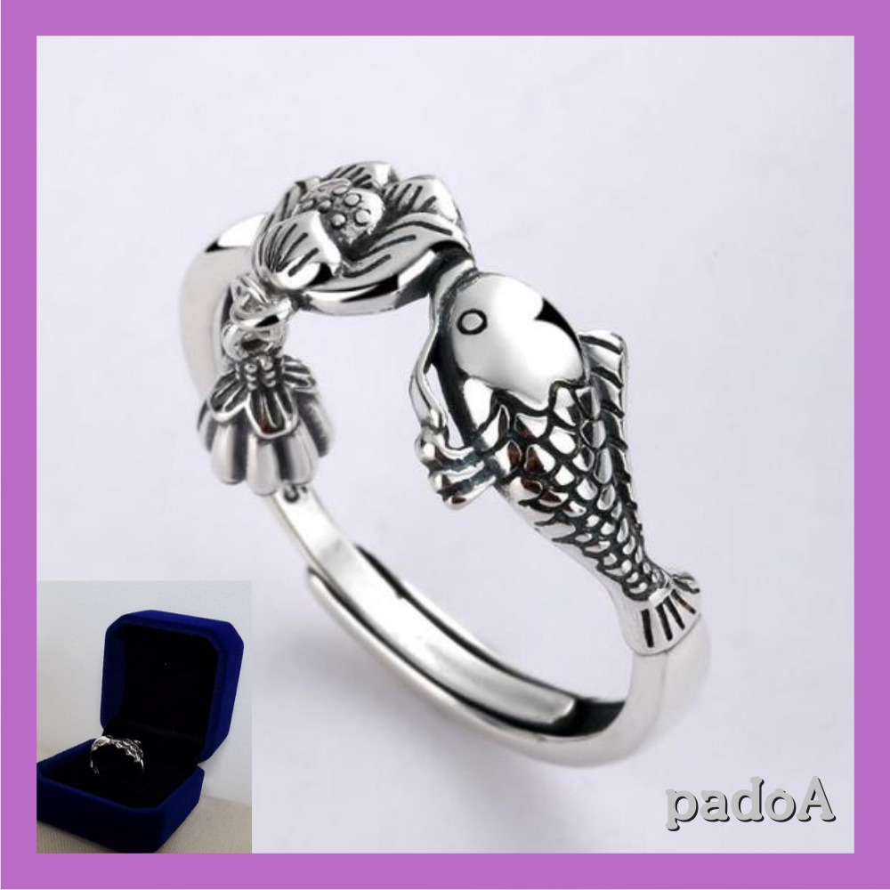 연꽃잉어 실버반지 잉어 연꽃 은반지 실버링 남녀공용 선물 재물 성공 행운 기원 축복 물고기반지 padoA 12,900원