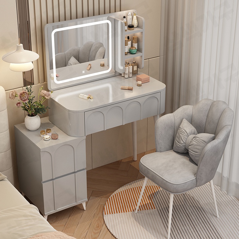 삼색가구 다용도 입식 화장대세트 미니 화장대 북유럽 수납 화장대 수납장 (방문 설치 서비스), 그레이 네모난 거울 288,000원