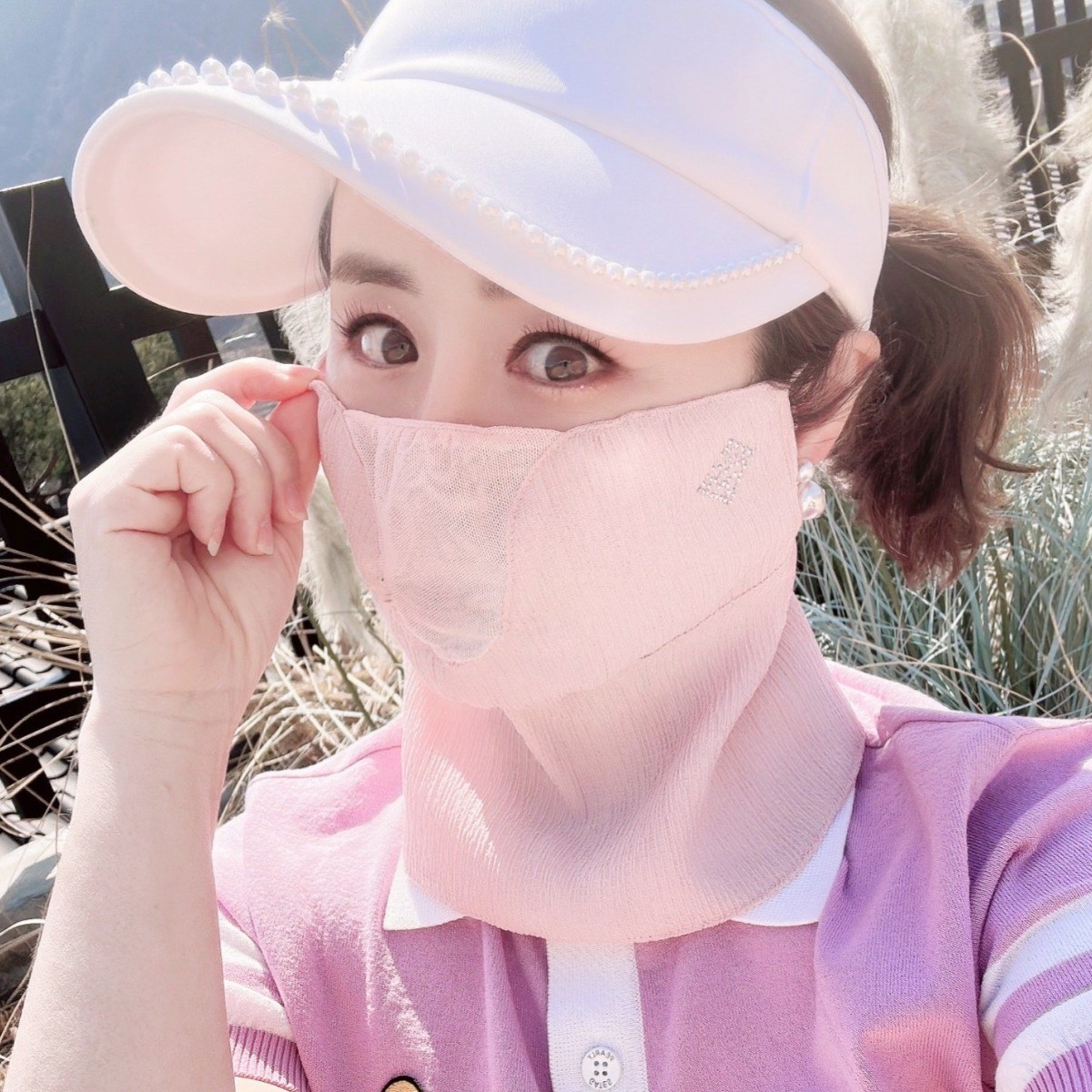 휴스토니 C4 인견 천연소재 마스크 햇빛가리개 얼굴가리개 남성 여성 골프 자전거 등산 테니스 파크골프 스포츠, 핑크, 1개 24,500원