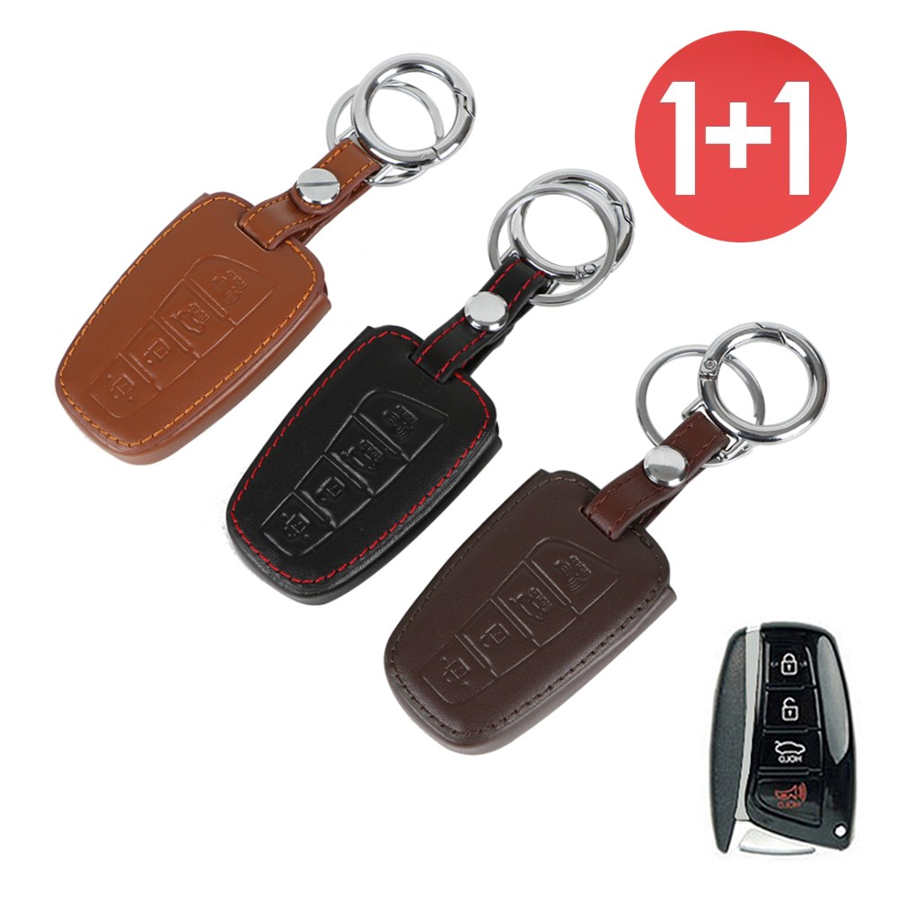 바이어블 1+1 현대 호환 신형 4버튼 스마트키 천연 소 가죽 케이스 그랜져 싼타페 크루즈 에쿠스 제네시스 호환, 블랙+브라운 19,900원