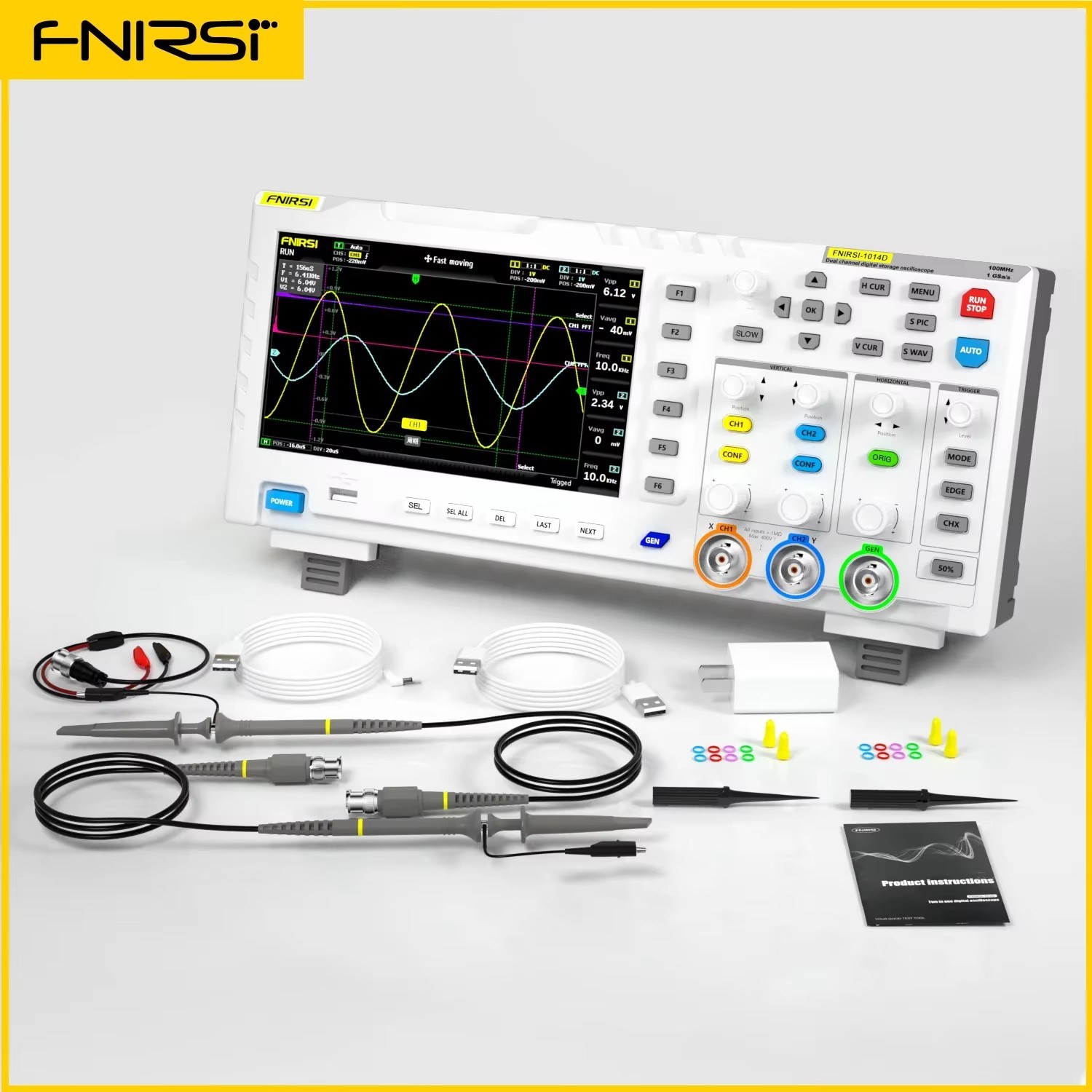 오실로스코프 FNIRSI-1014D 디지털 오실로스코프 2 In 1 이중 채널 입력 신호 생성기 100 MHz 2 아날로그 대역폭 1 GSas 샘플링율 175,000원