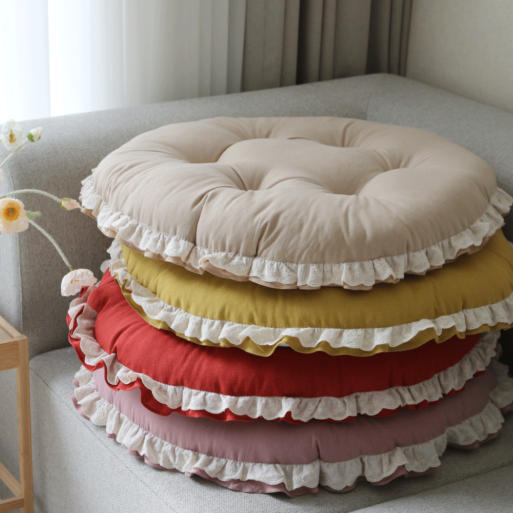 [데코벨] 선염 무지 두겹 프릴 원형 방석 (M/L) 29,800원