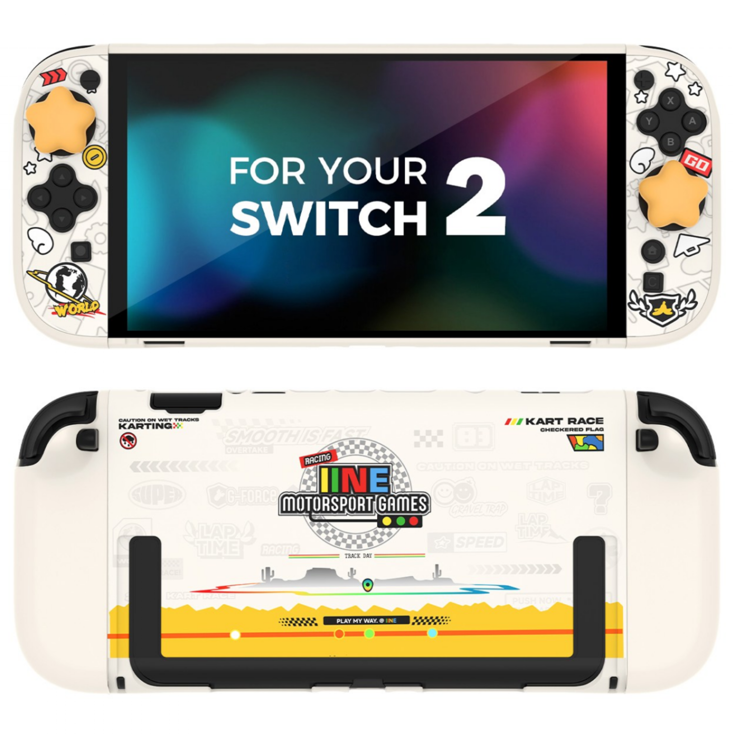 이이네 Switch 2 콘솔 보호 케이스 세트 닌텐도 스위치2 풀커버 스위치2 독 호환 조이스틱 캡 2개 포함 전면 보호 케이스 세트, 1세트, 레이싱 보호 케이스, L1167 19,000원