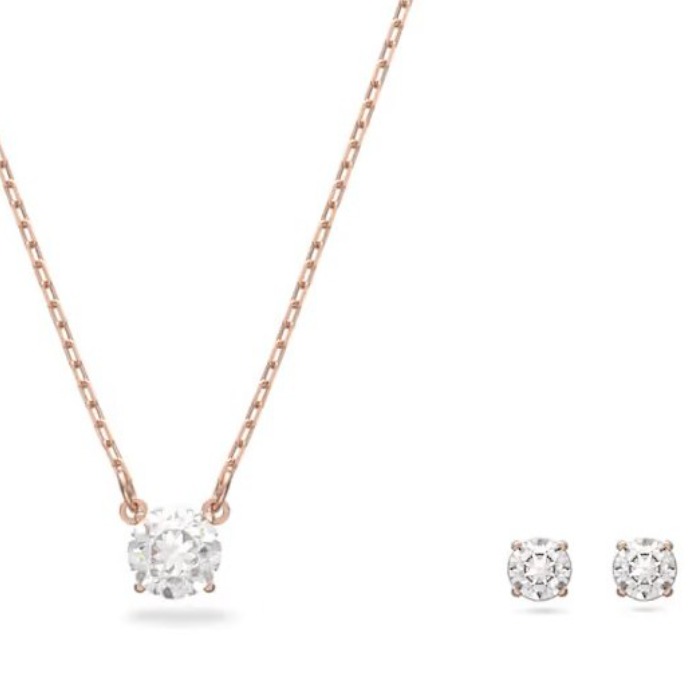 스와로브스키 정품 Stilla Attract 세트 라운드 컷, 화이트, 로즈골드 목걸이,귀걸이 세트 5616233 쇼핑백 포함 증정 149,000원