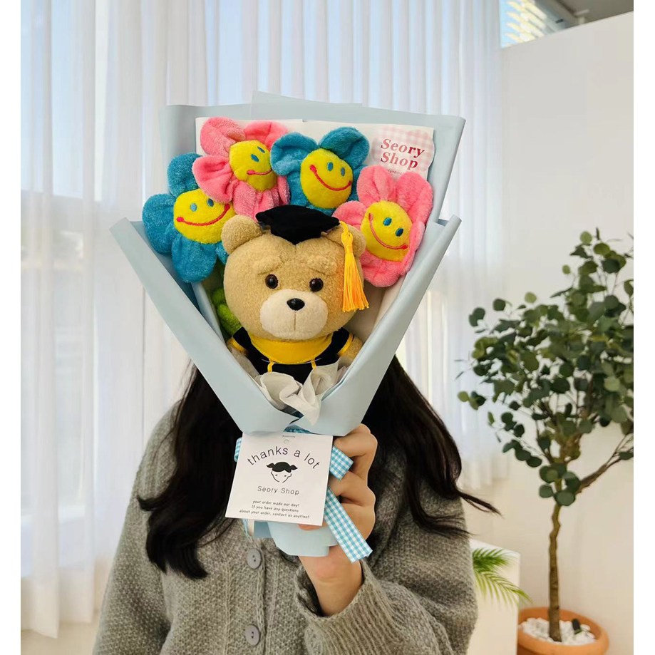 졸업식 미니졸업테드 인형꽃다발 스마일꽃4송이 21,000원