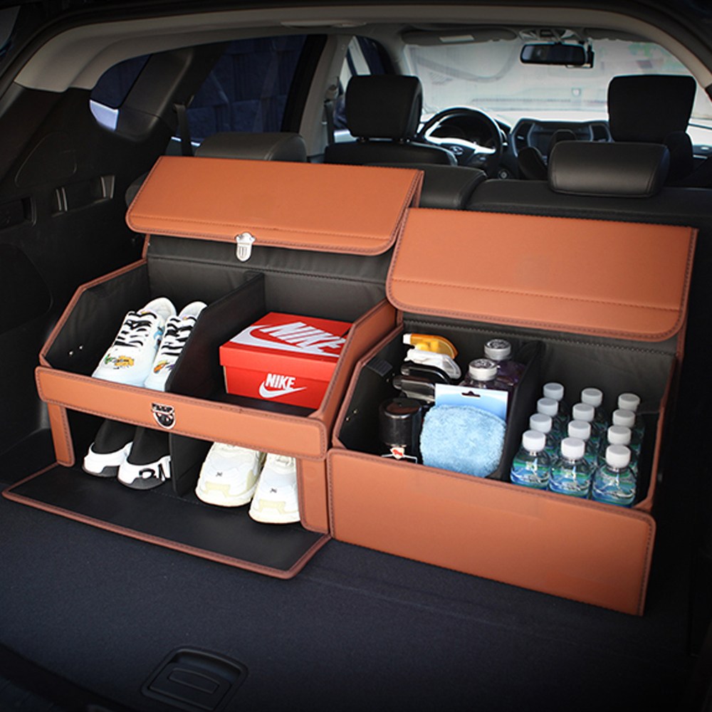 엠노블 자동차 가죽 트렁크정리함 차량용 신발장 차량 세차가방 수납함 쏘렌토 제네시스 싼타페 팰리세이드 카니발 스포티지 GV80 레이 BMW 벤츠 GV70 그랜저 아반떼 호환, 블랙 34,000원