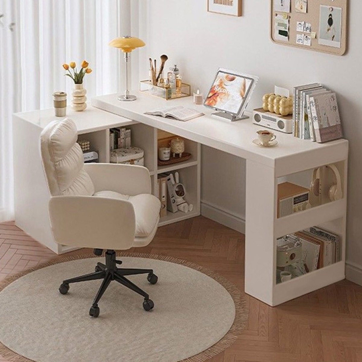 BILIMO 길이 조절형 책장 책꽂이 책상 책장 일체형 테이블, 2단, 화이트 130,000원