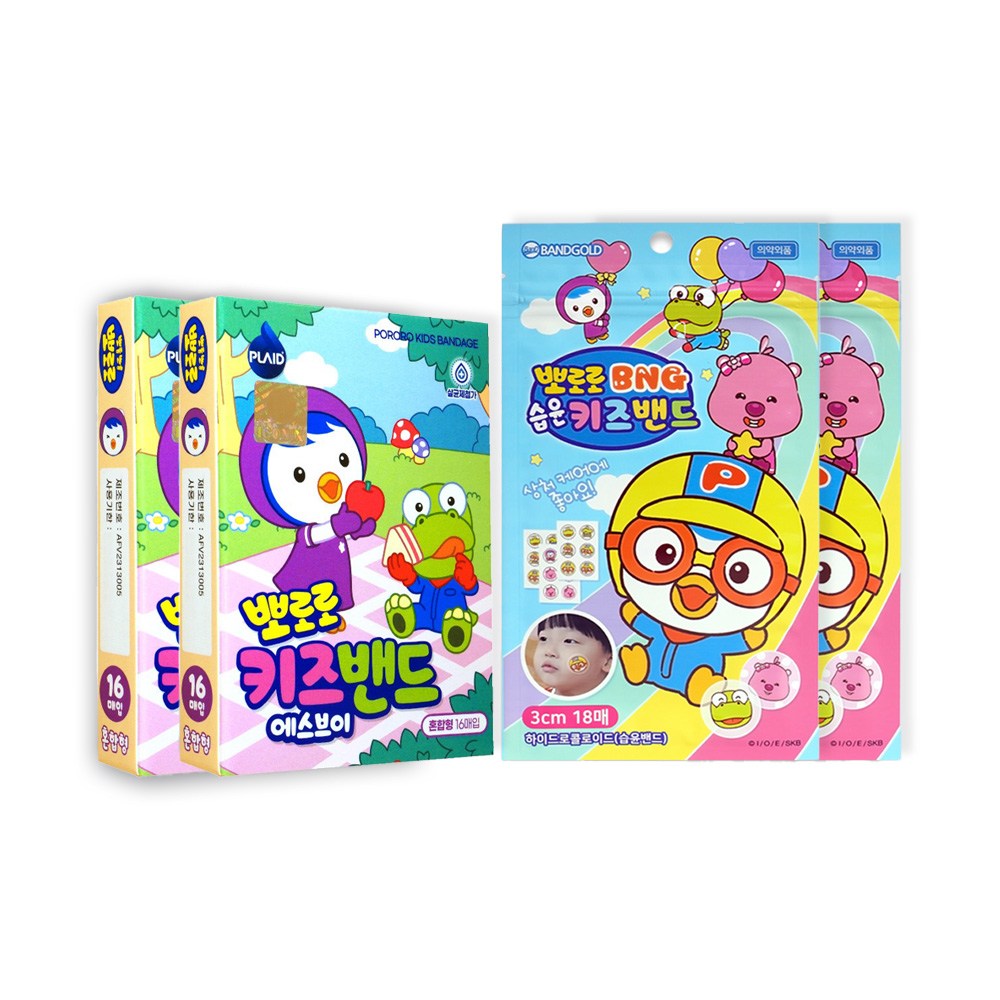 영케미칼 플레이드 뽀로로 키즈밴드 에스브이 혼합형 16매 x 2개 + 뽀로로 키즈습윤밴드 18매입 2개 어린이캐릭터밴드, 2세트, 2개입 12,990원
