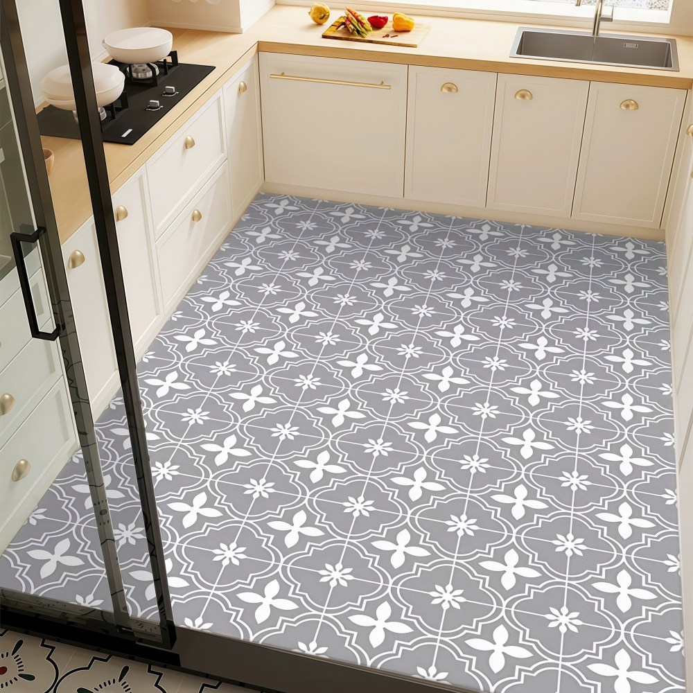 옌타 특대형 pvc 주방매트 방수 미끄럼방지 가능 잘라쓰는, 1개, 여덟 잎 타일-그레이 29,800원