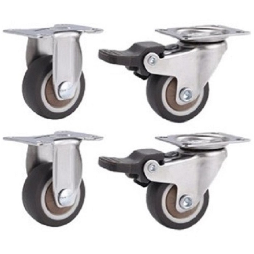 1.5인치 가구바퀴 무소음 고정형 + 브레이크형 캐스터 고무재질, 1세트 10,990원