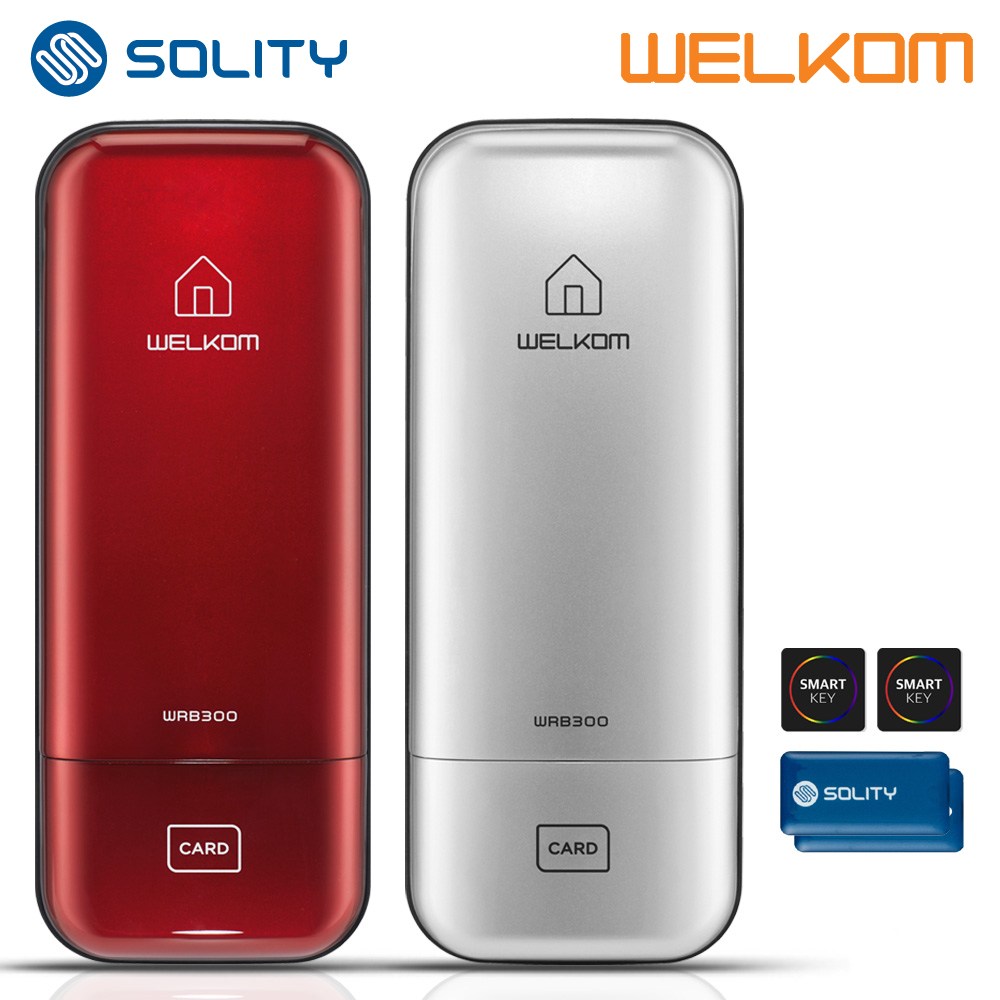 [무료설치] 솔리티 웰콤 WRB300 카드키4개+번호키 0초즉시잠금 허수기능 에티켓기능 음량무음 내부이중잠금 관리자기능 고온감지경보 현관문도어락 디지털도어락 도어록 91,000원