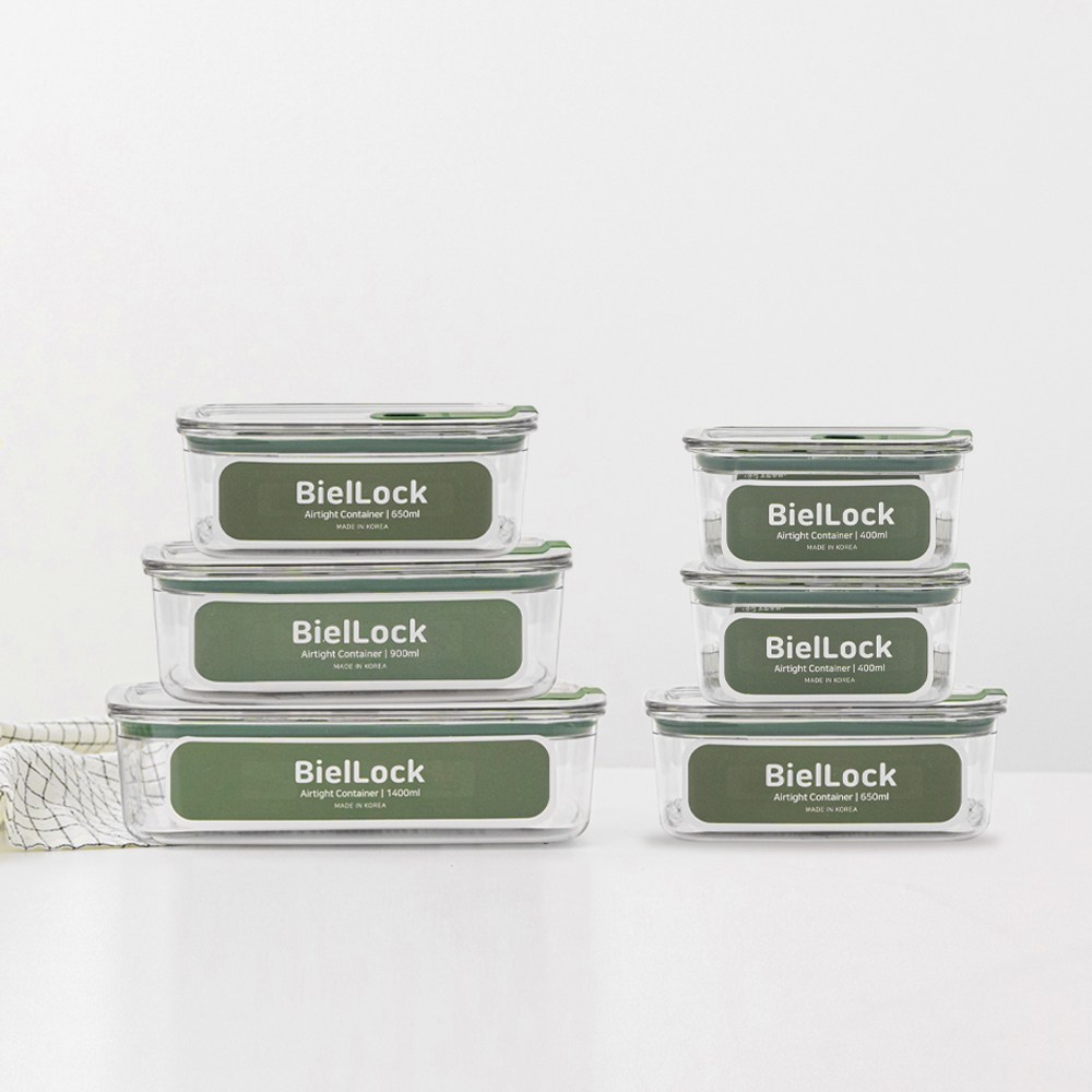비엘락 올투명 원터치 밀폐용기 그린 4종6P 61,650원