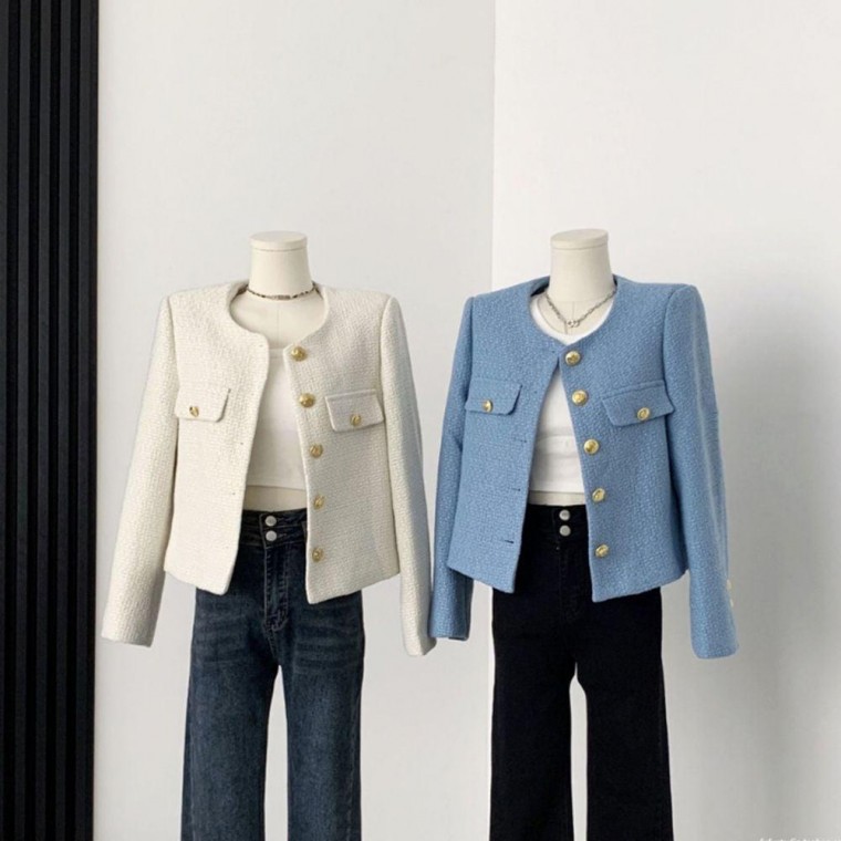 EAS 스포츠 레저 자동차 의류 플리스 여성 금장버튼 트위드 자켓 35,760원