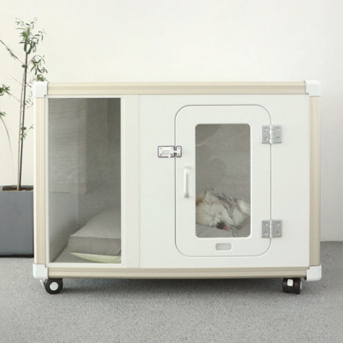 강아지방음부스 테일로디 케어펫 뮤트 스퀘어 반려동물을 위한 쾌적하고 아늑한 방음하우스, 1개, 화이트&샴페인 골드 675,000원