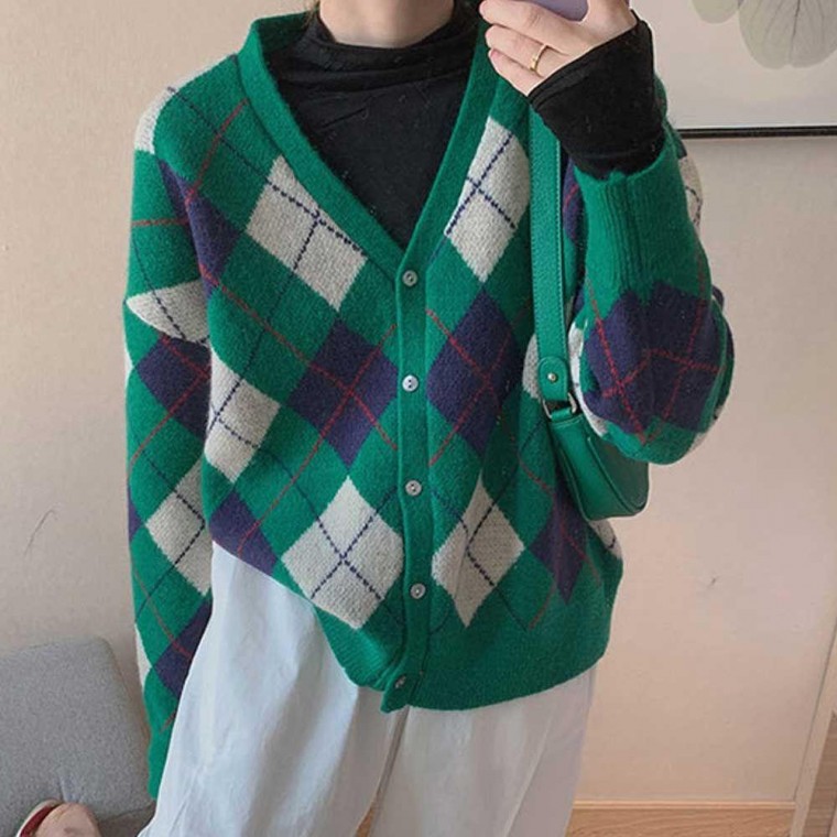 여자 간절기 가을 아가일 체크 가디건 니트 사무실 예쁜 여성 봄가디건 56,420원