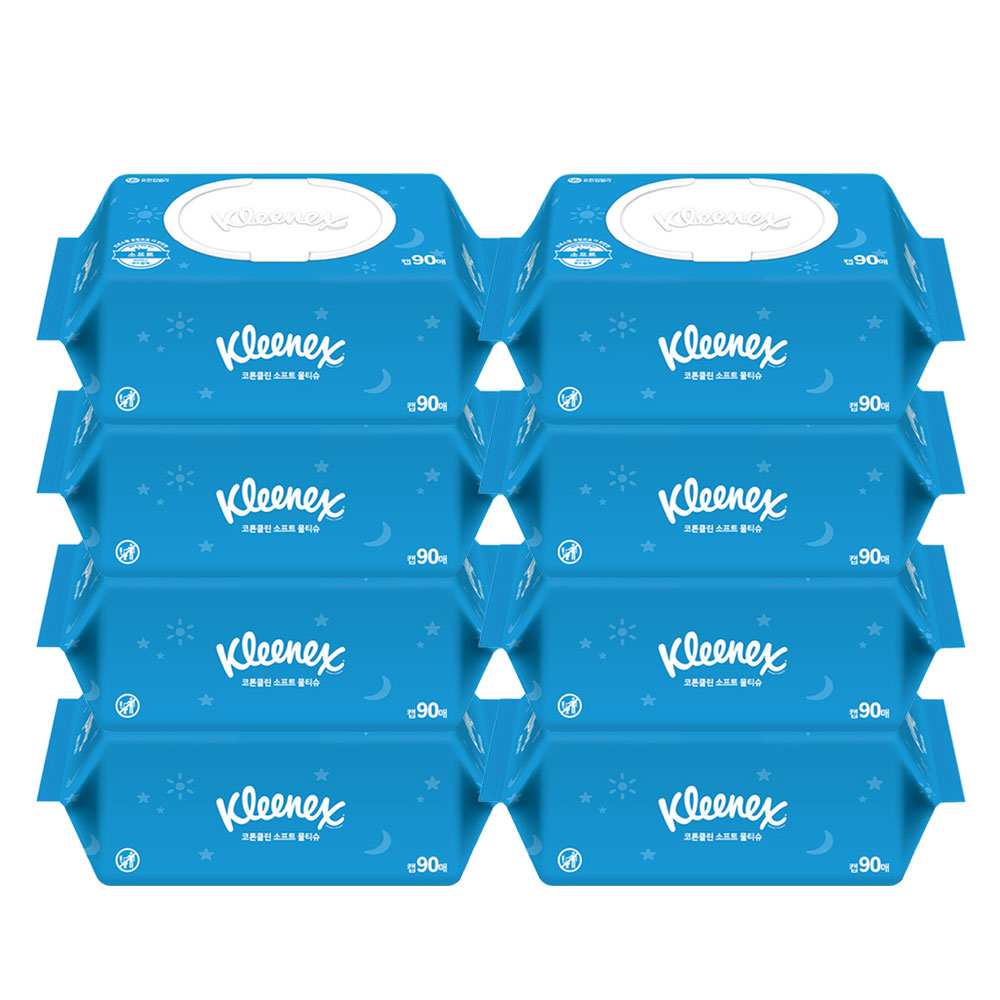 크리넥스 수앤수 코튼클린 소프트 물티슈 캡형, 47g, 90매, 8개 17,200원