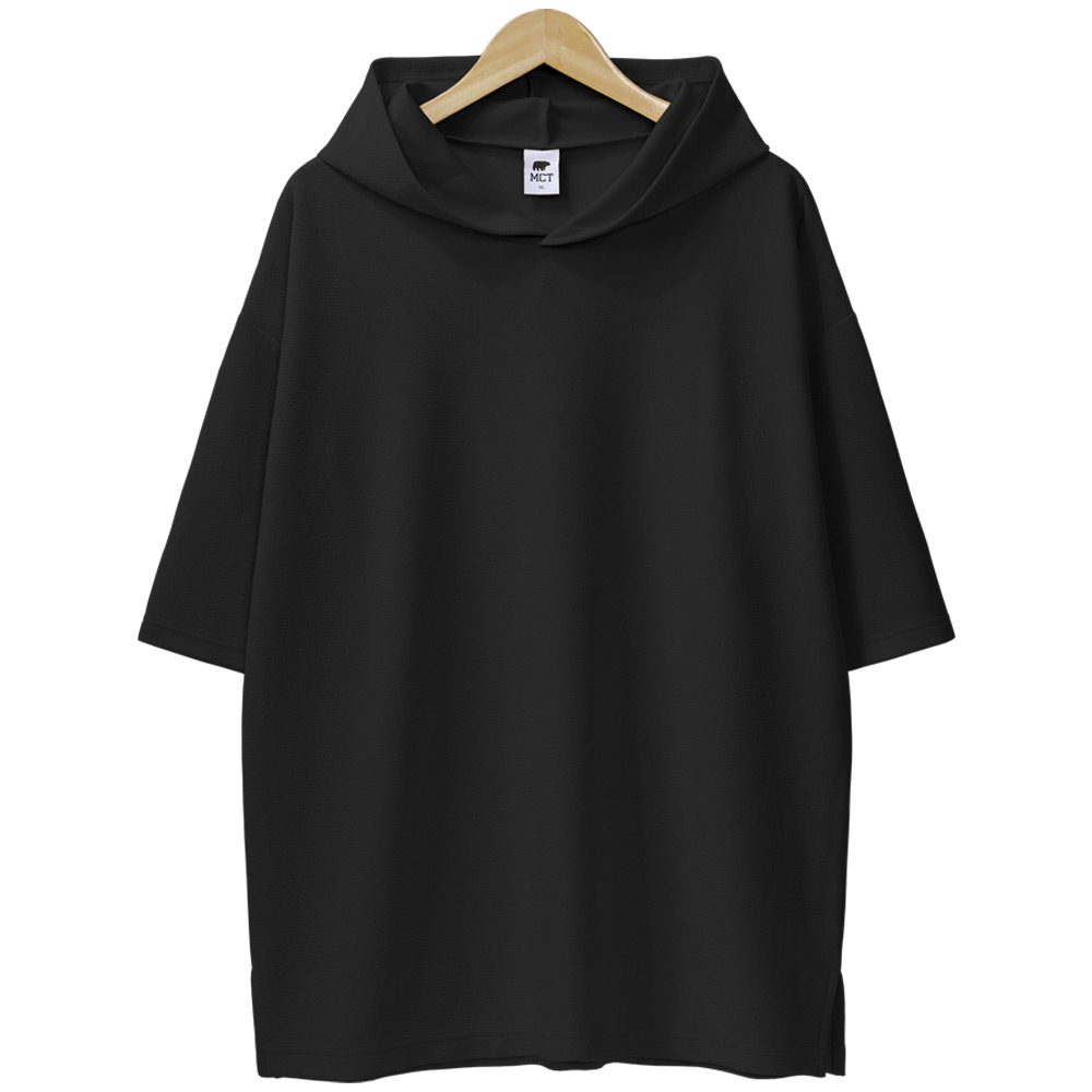 엠제이스타 남녀공용 링크프리 구김없는 엠보 반팔 후드 티셔츠 오버핏 옆트임 후드티 13,900원