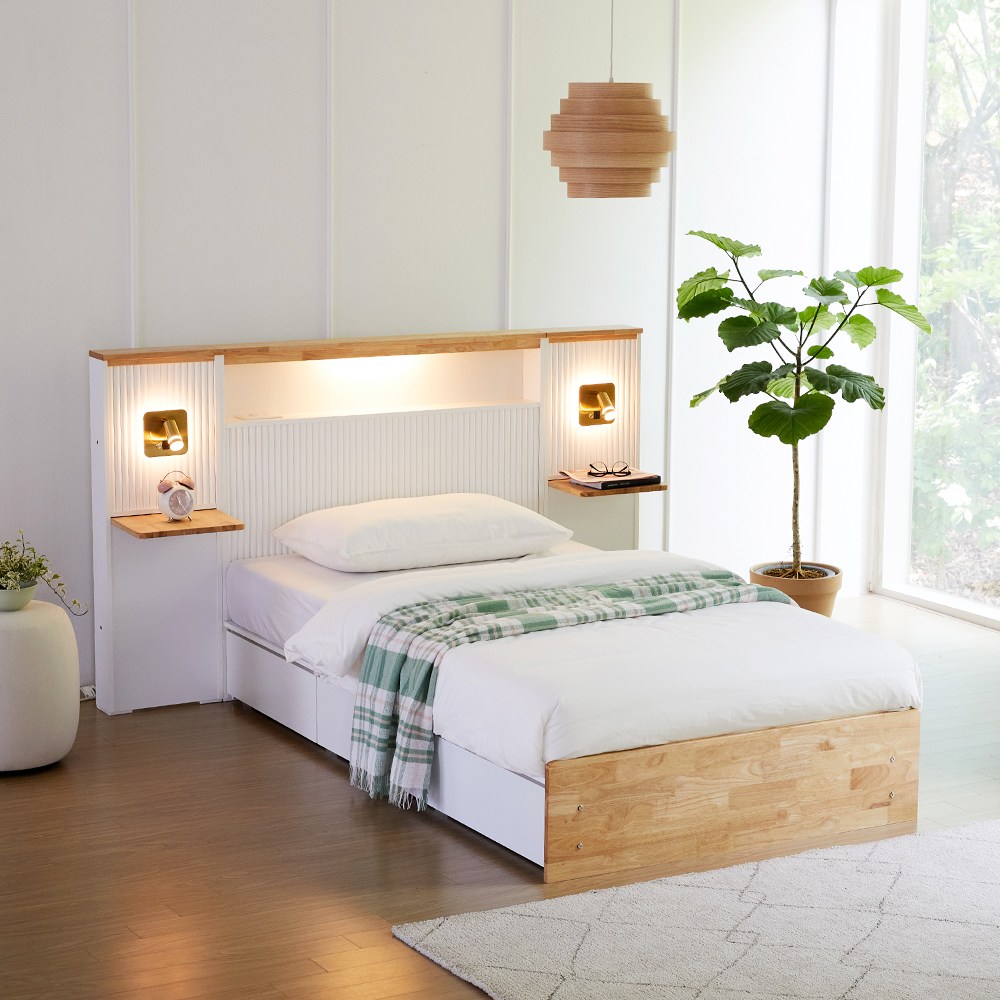 아르볼가구 루디 원목 LED조명 호텔 수납 침대프레임 SS 799,000원