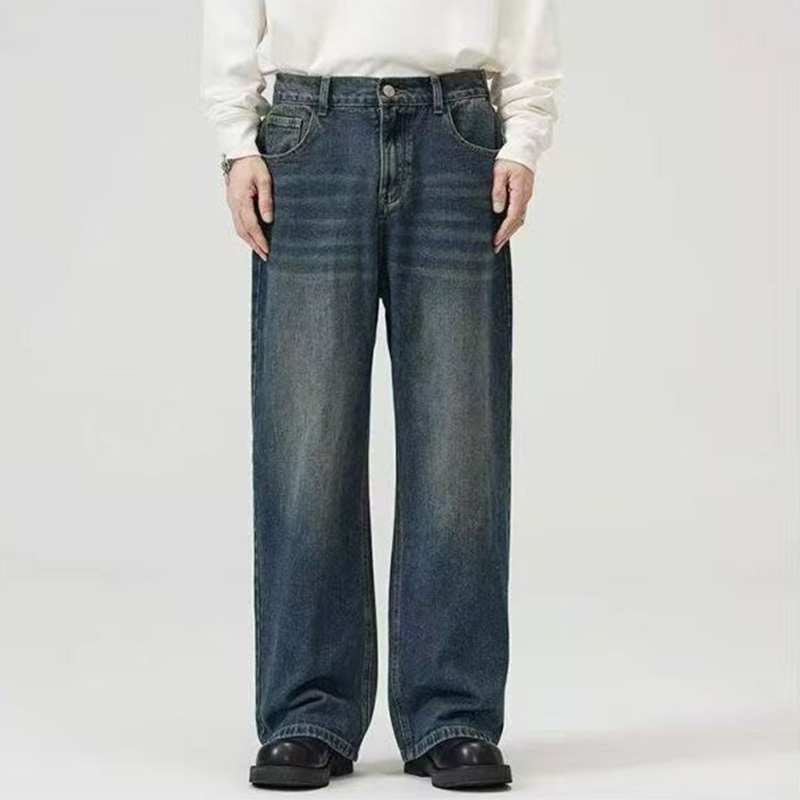 SELEAD 남자 와이드 청바지  봄데님팬츠 세미와이드 샌드워싱 뒷밴딩 데님 청바지 팬츠  와이드 스트레이트 블루진 26,900원