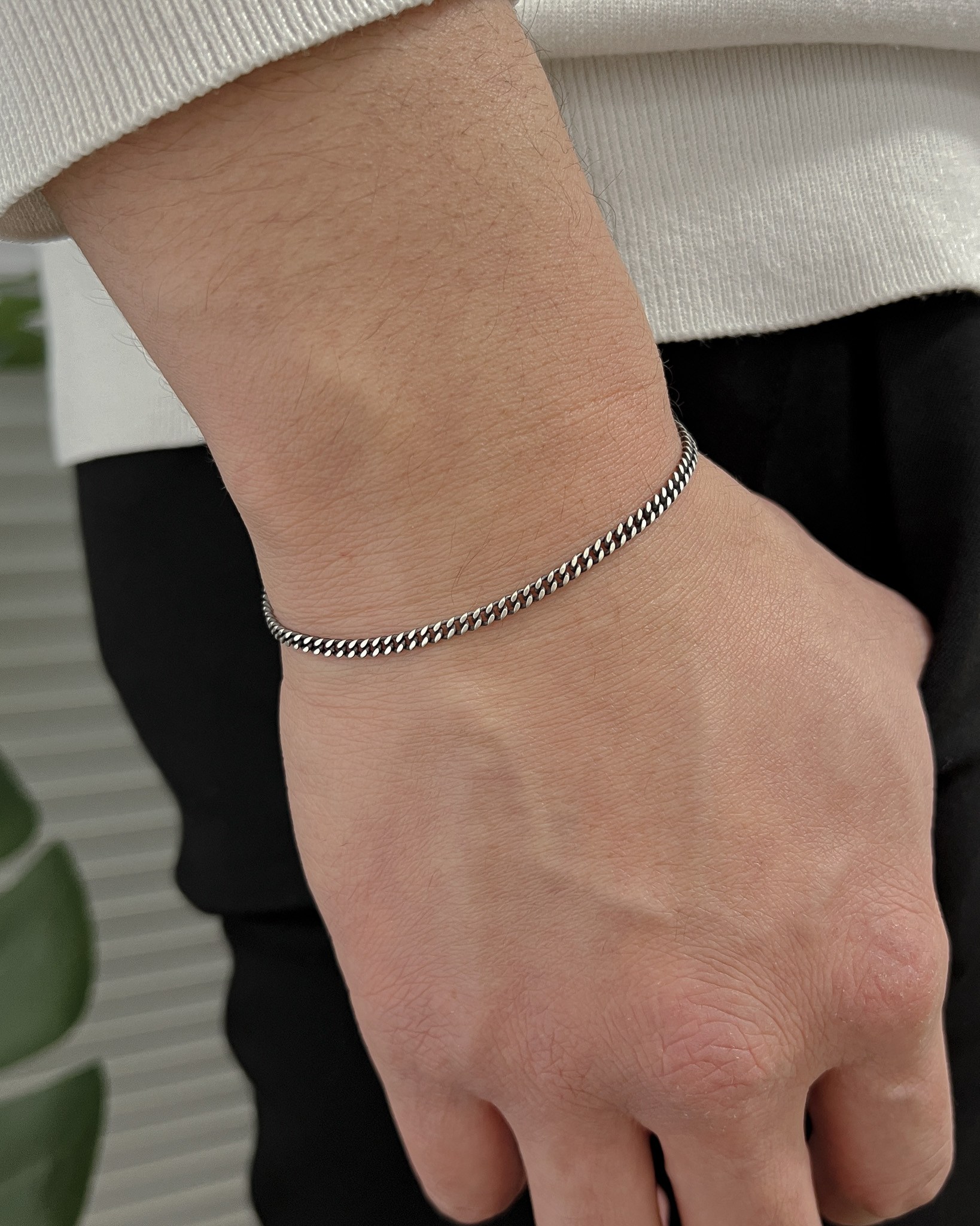 모두디자이너 실버925 클래식 심플 납작 체인 남자 여자 팔찌 E 63,200원