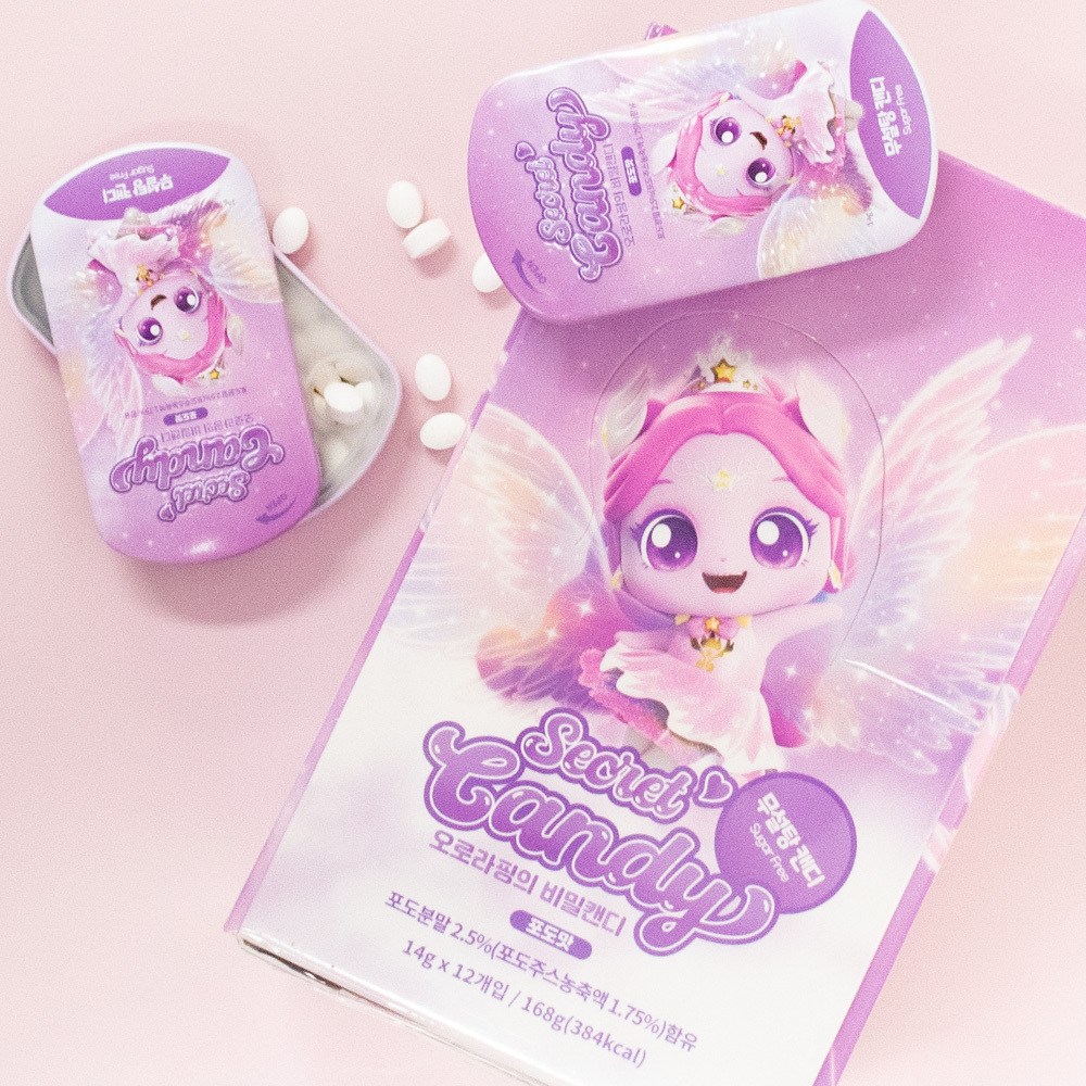 핫한 과자 캐치티니핑 오로라핑의 시크릿캔디 무설탕 제로 캔디 틴케이스형 (포도맛) 45,000원