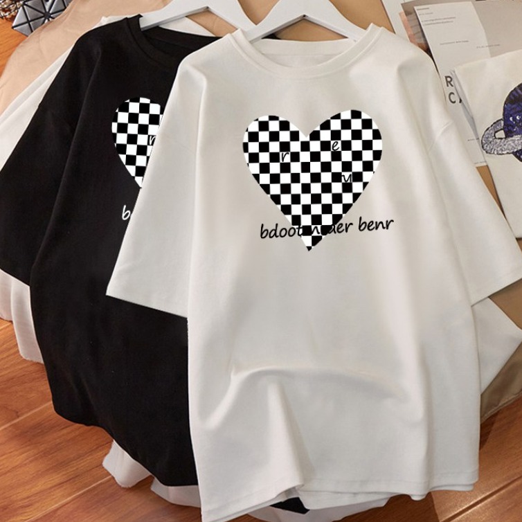 스타일아유 2장 세트 여름 오버핏 반팔 레터링 티셔츠 하트체크T 15,900원