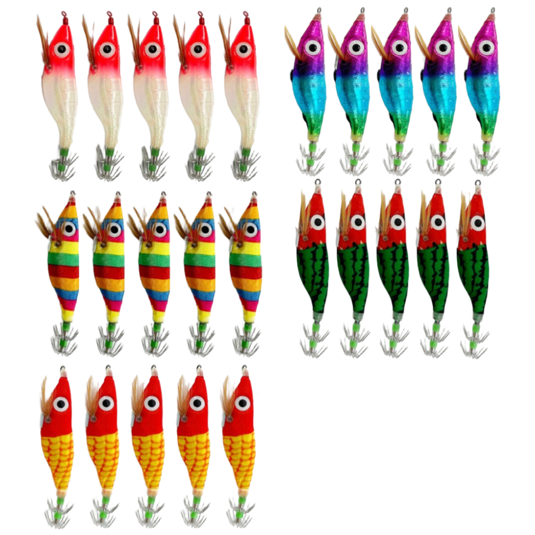 FST 야광에기 블랙타이거 왕눈이 에기 세트 문어 쭈꾸미 갑오징어 채비 고추장 수박, 25개, 10g, 고추장5p+무지개5p+색동5p+옥수수5p+수박5p 16,500원