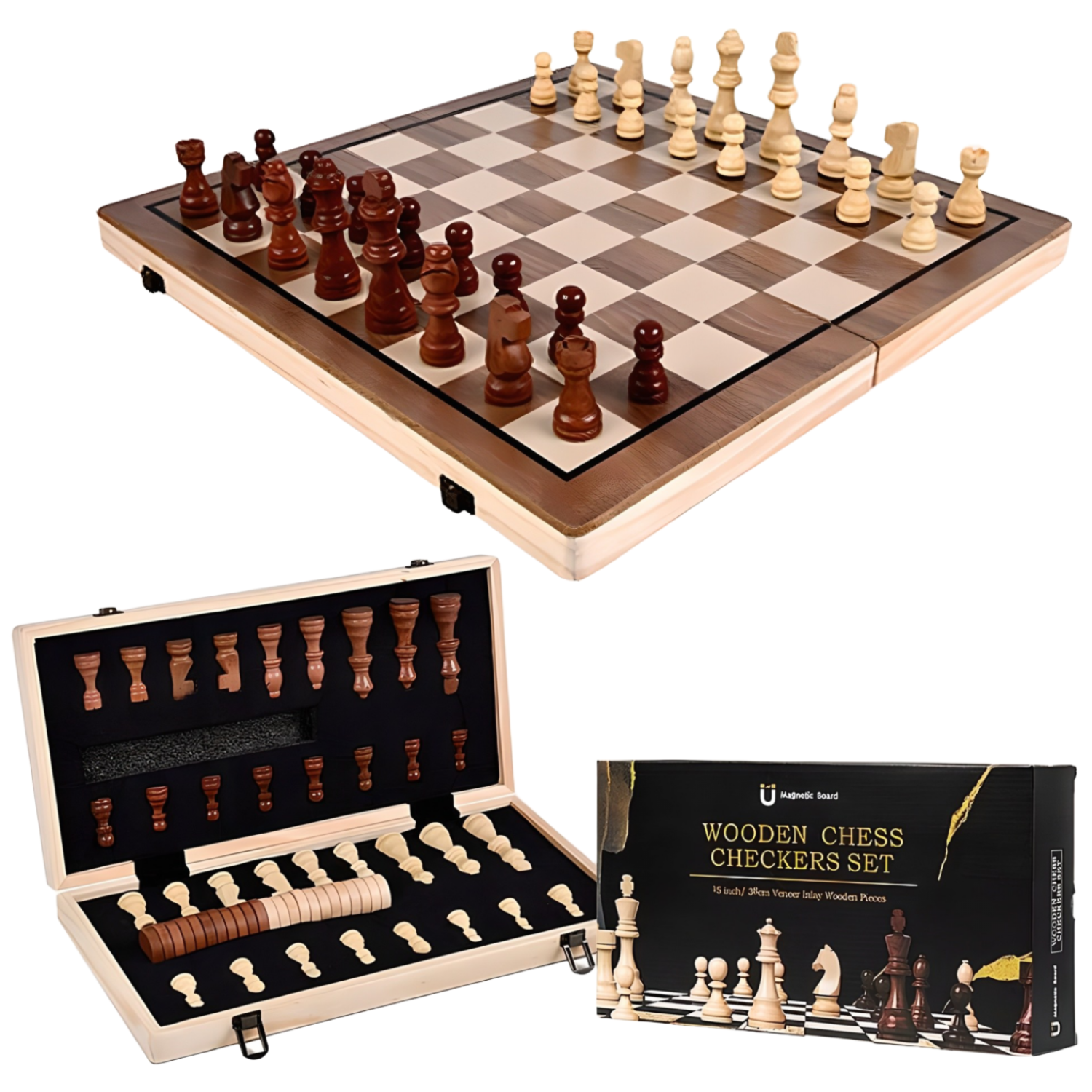 라라공방 고급원목 대형 접이식 자석 체스판 체커 체스 세트 39 x 39, 혼합색상, 1개 25,490원