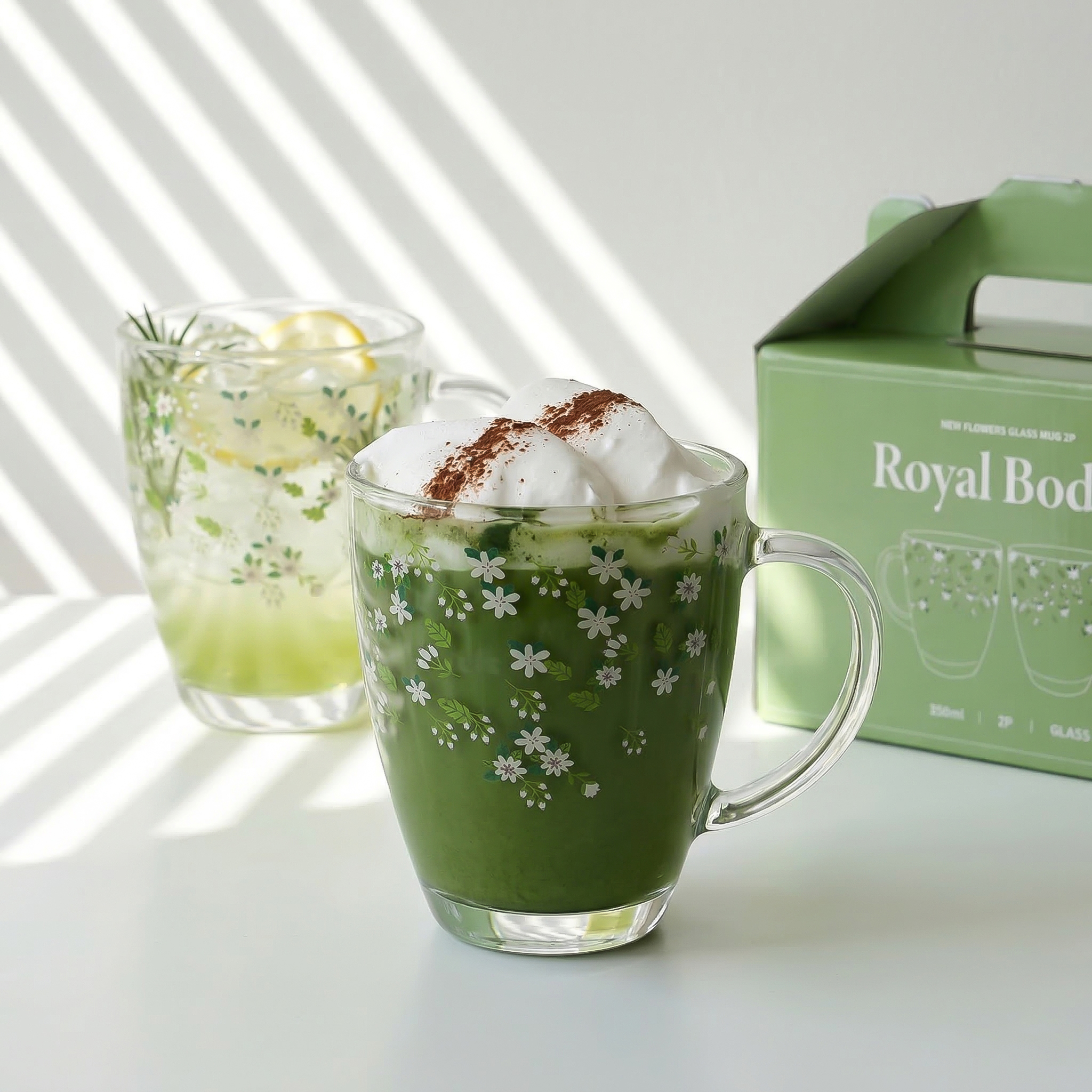 로얄보덴 새꽃 유리 머그컵 350ml, 투명, 2개 8,000원