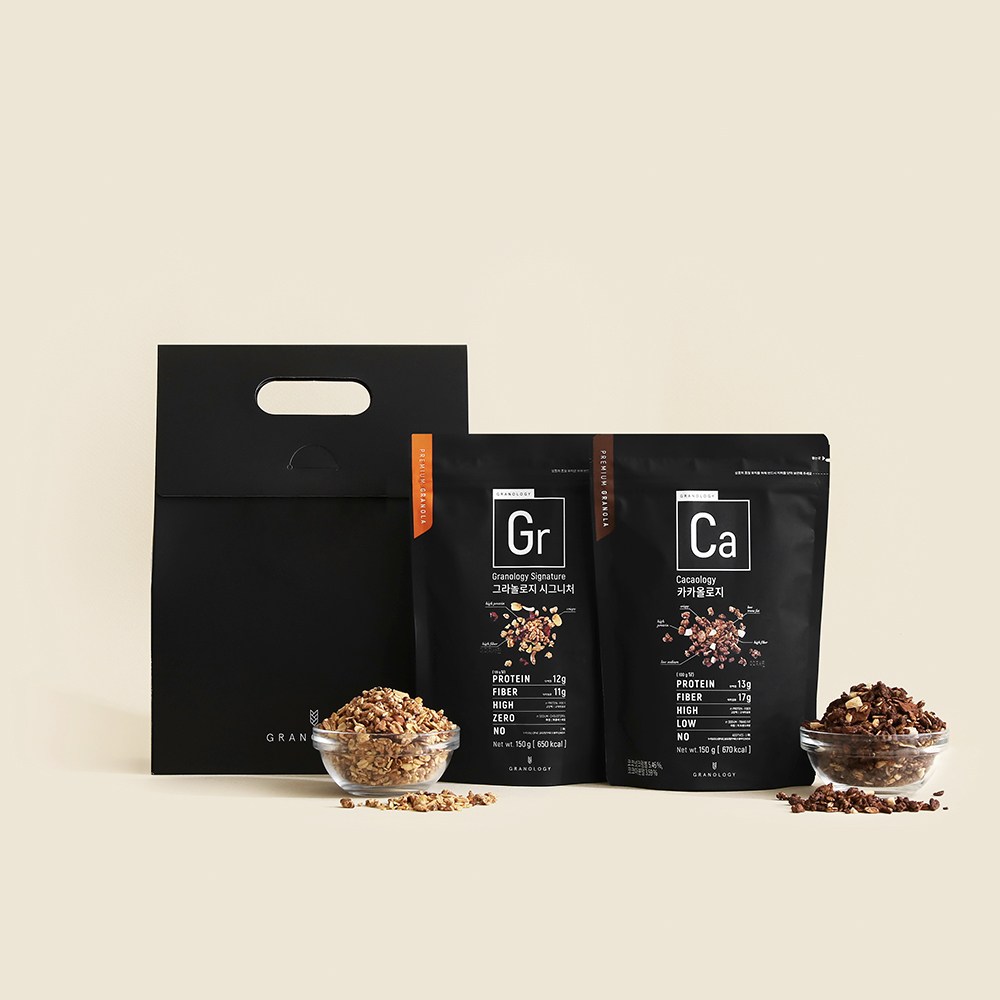 그라놀로지 더 블랙 핸드박스 150g 2종 선물세트 시그니처 + 카카올로지 30,000원